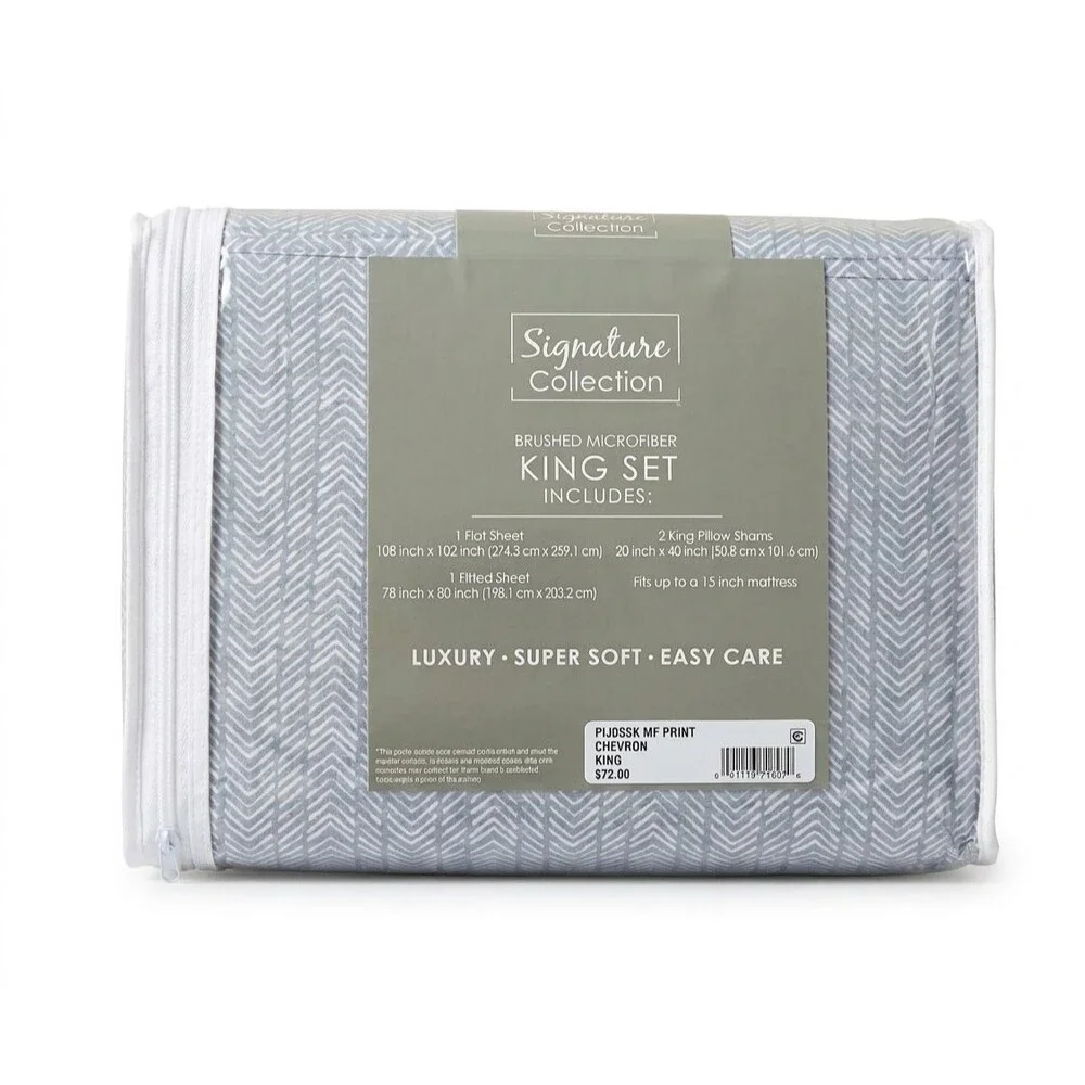 Signature Collection King Sheet Set Gray Chevron Brushed Microfiber New Bedding